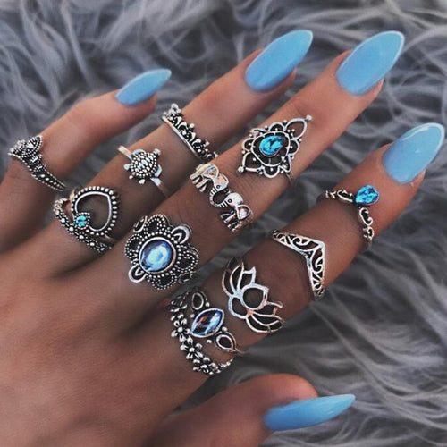Blue Crystal Ring Set