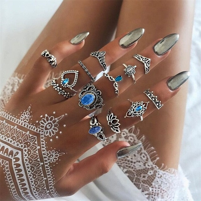 Blue Crystal Ring Set
